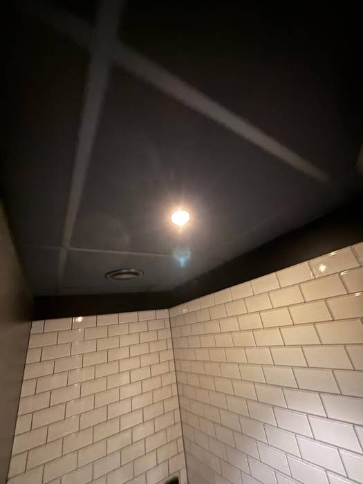 WC mit Metrofliesen und Decke